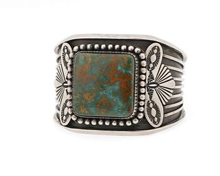 A Sammie Kescoli Begay Navajo silver and turquoise cuff bracelet