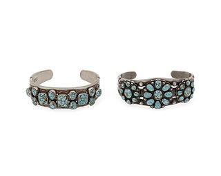 Two Michael silver and Number 8 turquoise cuff bracelets