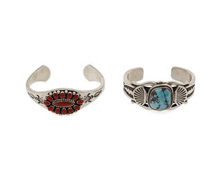 Two Navajo sterling cuff bracelets