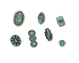 A group of Southwest silver and turquoise rings