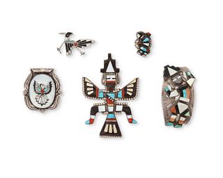 A group of Zuni inlaid stone jewelry
