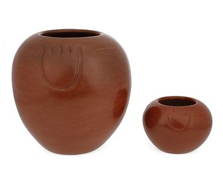 Two Santa Clara Pueblo redware pottery vessels