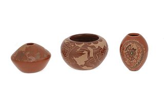 A group of Pueblo sgraffito pottery vessels