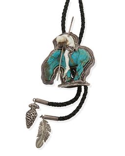 A John Winston turquoise and mother-of-pearl bolo