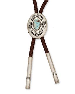 A Charlie John Navajo silver and turquoise bolo tie