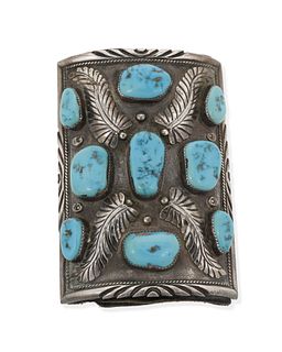 A Navajo silver and turquoise ketoh arm guard