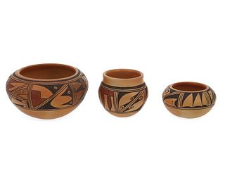 Three Anita Polacca Hopi Pueblo pottery bowls