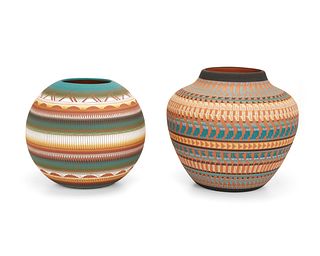 Two Navajo sgraffito pottery vessels