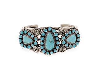 A Gary Reeves Navajo cluster turquoise and silver cuff