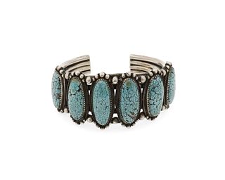 A Calvin Martinez Navajo silver and turquoise cuff bracelet