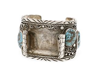 A Southwest silver and turquoise watch cuff