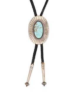 A Terry Martinez Navajo silver and turquoise bolo tie
