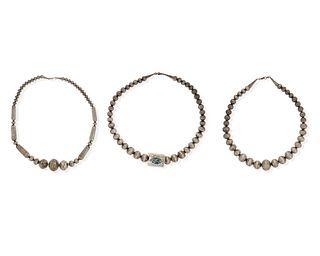 A group of three Southwest silver beaded necklaces