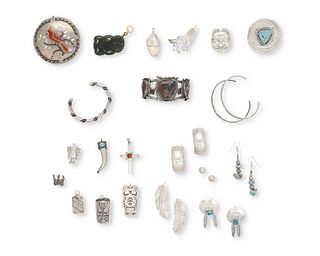 A group of Northwest Coast and Southwest silver jewelry items