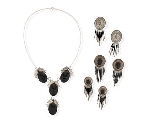 A group of Southwest onyx and silver jewelry