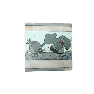 Handpainted grey and light backround birds. Lot of 4 pieces.