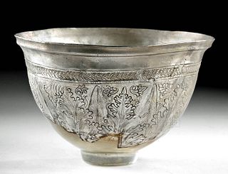 Greek Hellenistic Silver Bowl w/ Floral Motifs