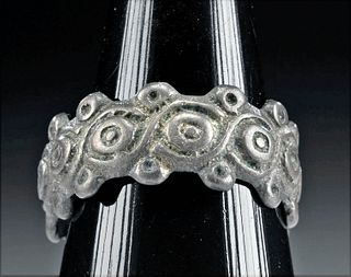 8th C. Viking Silver Ring - Target / Guilloche