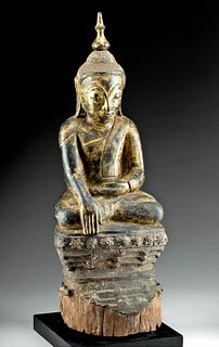 Large 17th C. Burmese Gilt & Lacquered Seated Buddha