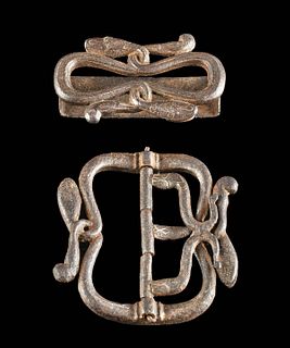 Rare 18th C. Java Iron & Gilt Copper Snake Belt Buckle