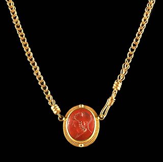 18th C. Gold Necklace w/ Jasper Intaglio of a Gryllus