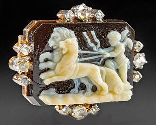 18th C. Neoclassical Gold, Diamond & Glass Cameo Brooch