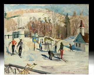 Signed William Draper Painting - Ski Scene, ca. 1940s