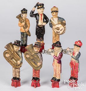 French painted Musician seven pins figures