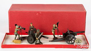 Elastolin tin and composition artillery figures