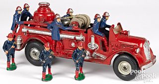 Arcade Ford painted cast fire truck and firemen