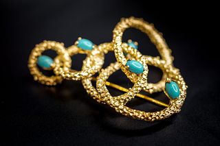 18K Yellow Gold Abstract Turquoise Pin