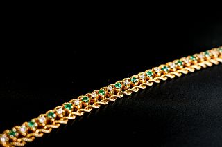 14k Yellow Gold Emerald and Diamond Rope Bracelet