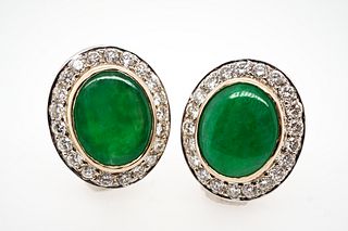 14K Yellow and White Gold Jade and Diamond Earrings