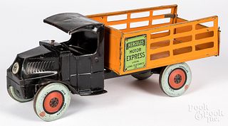 Hercules Motor Express tin lithograph stake truck