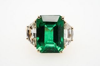 18K Yellow Gold GIA Certified 8.68ct Emerald and Diamond Ring