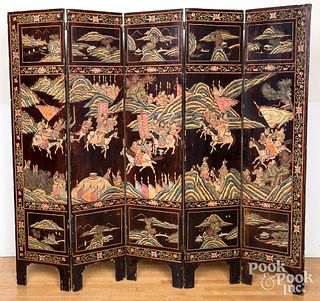 Chinese lacquer five-part folding screen