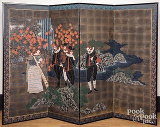 Chinese painted four-part folding screen