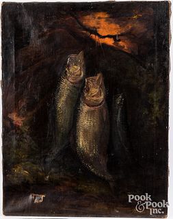 Jacob Miesse oil on canvas of fish