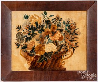 Oil on velvet theorem of a basket of flowers