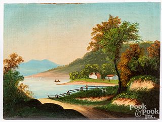 Hudson River oil on canvas landscape, late 19th c.