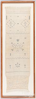 Embroidered show towel, dated 1828