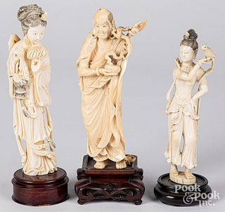Three Chinese and Japanese carved ivory figures