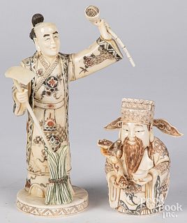 Two Japanese carved ivory and ivory veneer figures