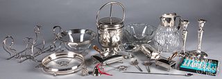 Silver plate, glass bowls, etc.