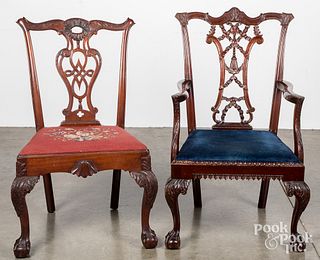 Two Chippendale style mahogany chairs.