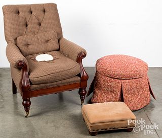 Ralph Lauren easy chair, a stool and ottoman
