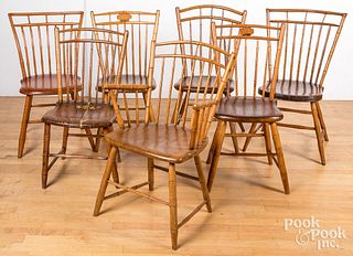 Seven rodback Windsor chairs, 19th c.