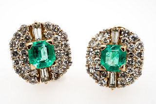 14K Yellow Gold Emerald and Diamond Ballerina Stle Earings