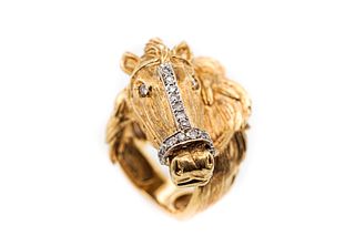 14K Yellow Gold Diamond Horse ring