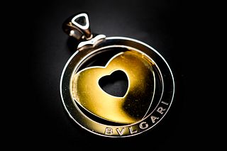 Bulgari 18k Yellow Gold and Steel Heart  Pendant
